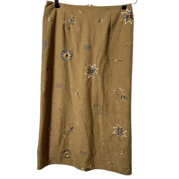 Vintage womens skirt tan native american midi‎ Aztec Embroidered Western - Picture 1 of 4
